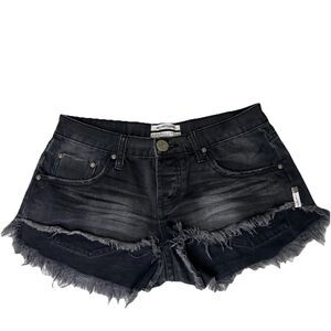 One Teaspoon Womens 25 Faded Black Low Rise Denim Shorts Distressed Grunge 29W